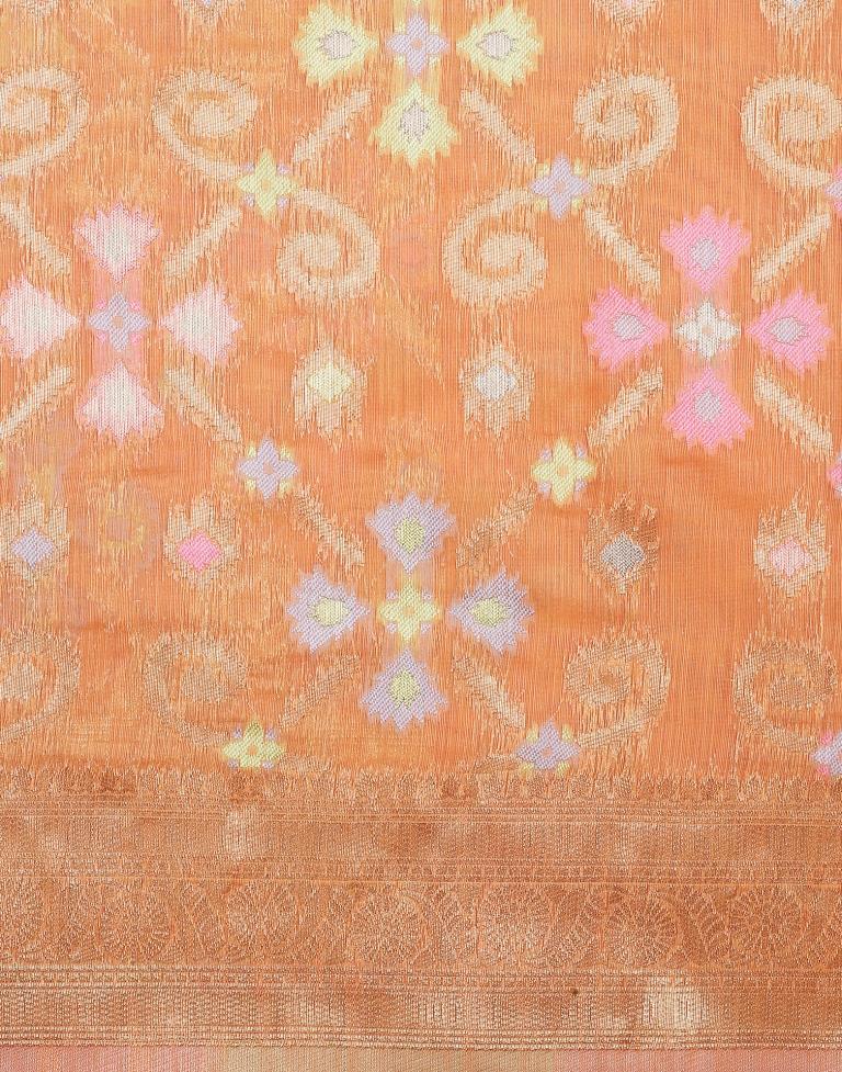 Orange Banarasi Cotton Saree | Leemboodi