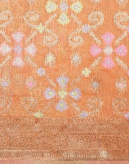 Orange Banarasi Cotton Saree | Leemboodi
