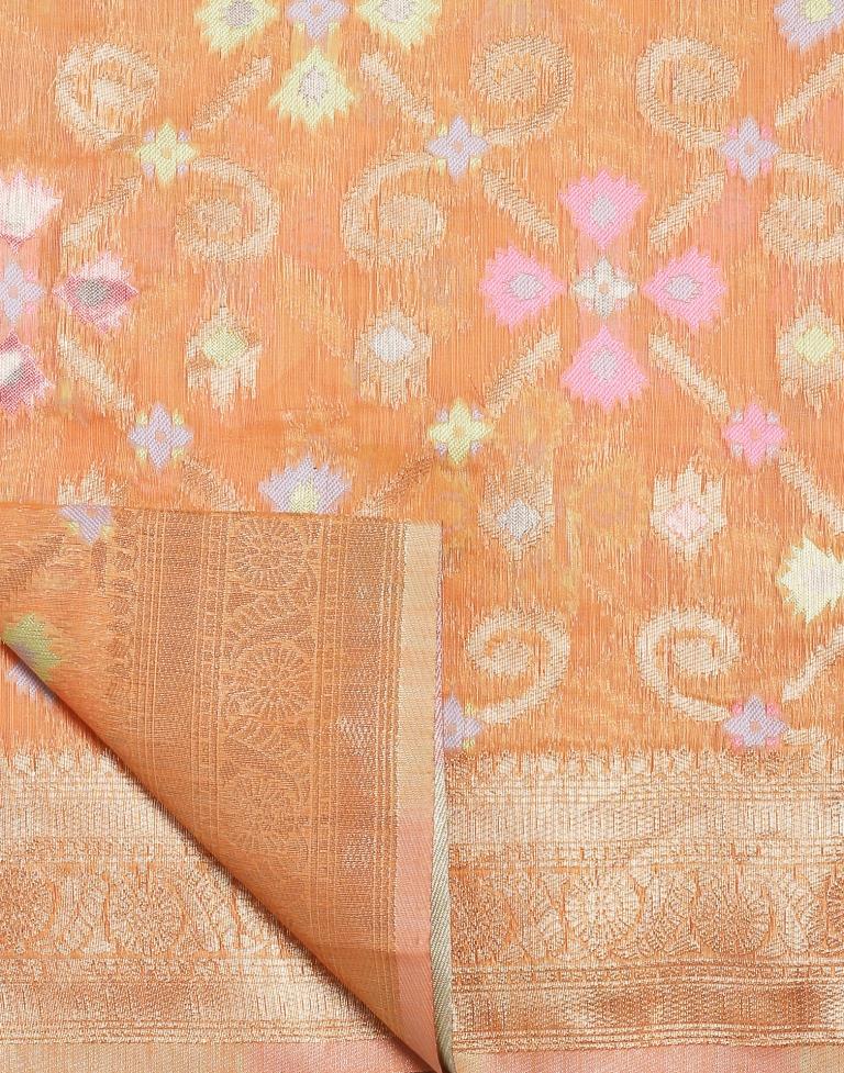 Orange Banarasi Cotton Saree | Leemboodi