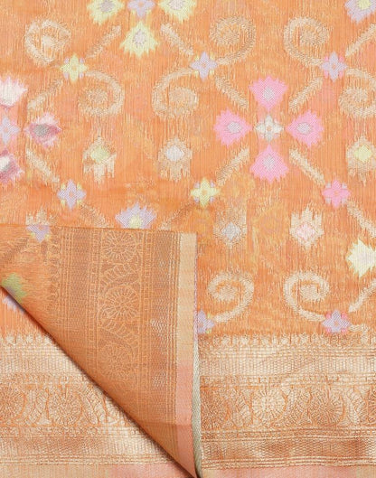 Orange Banarasi Cotton Saree | Leemboodi