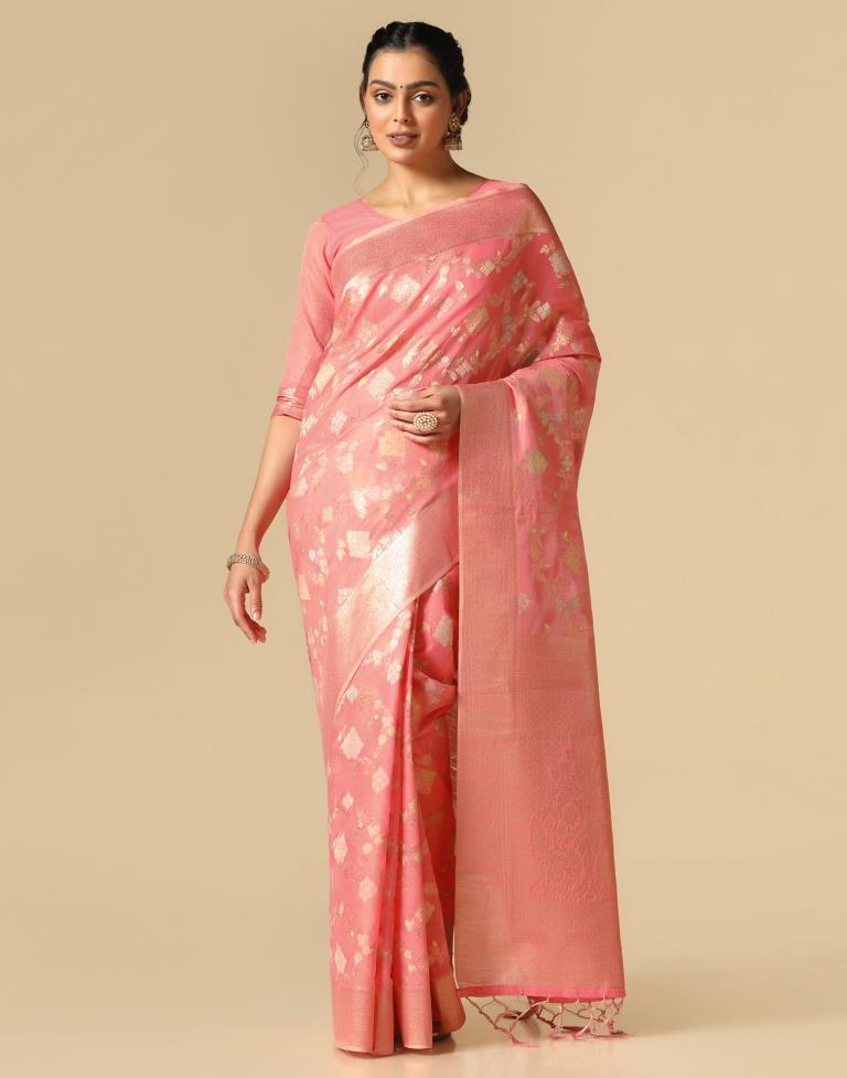 Pink Banarasi Cotton Saree | Leemboodi