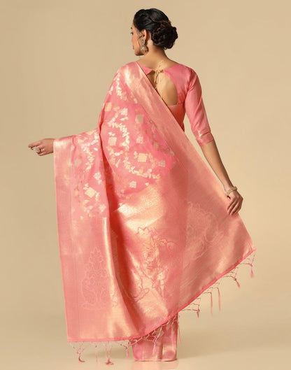 Pink Banarasi Cotton Saree | Leemboodi