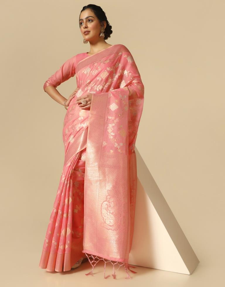 Pink Banarasi Cotton Saree | Leemboodi
