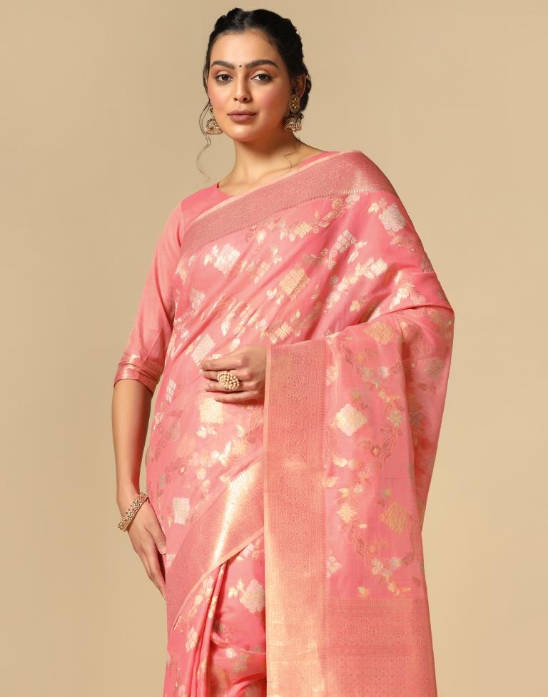 Pink Banarasi Cotton Saree | Leemboodi