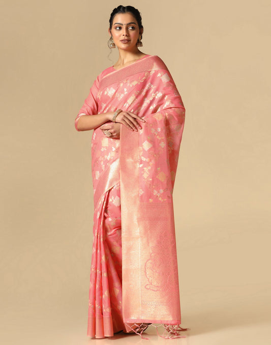 Pink Banarasi Cotton Saree | Leemboodi