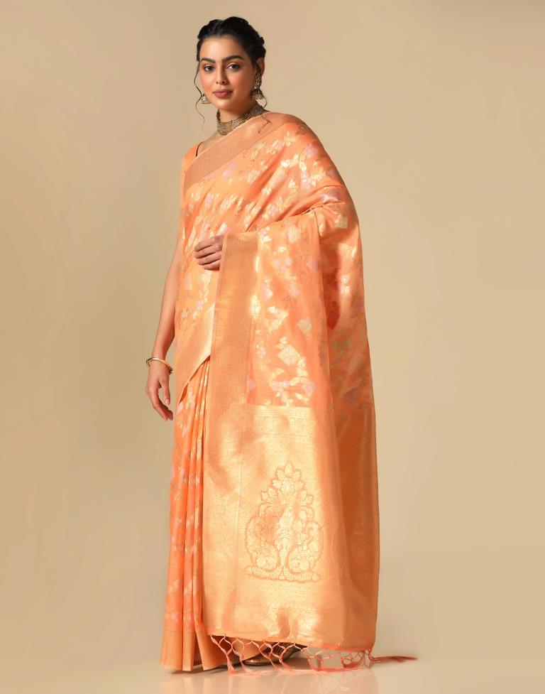 Orange Banarasi Cotton Saree | Leemboodi
