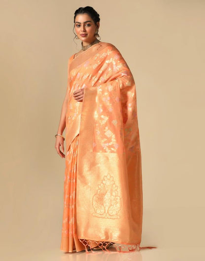 Orange Banarasi Cotton Saree | Leemboodi