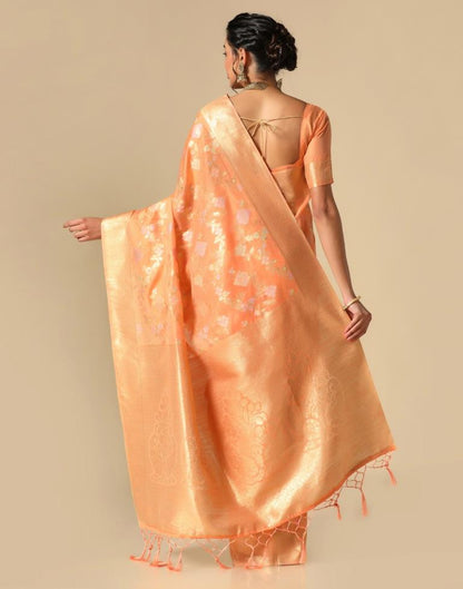 Orange Banarasi Cotton Saree | Leemboodi