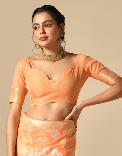Orange Banarasi Cotton Saree | Leemboodi