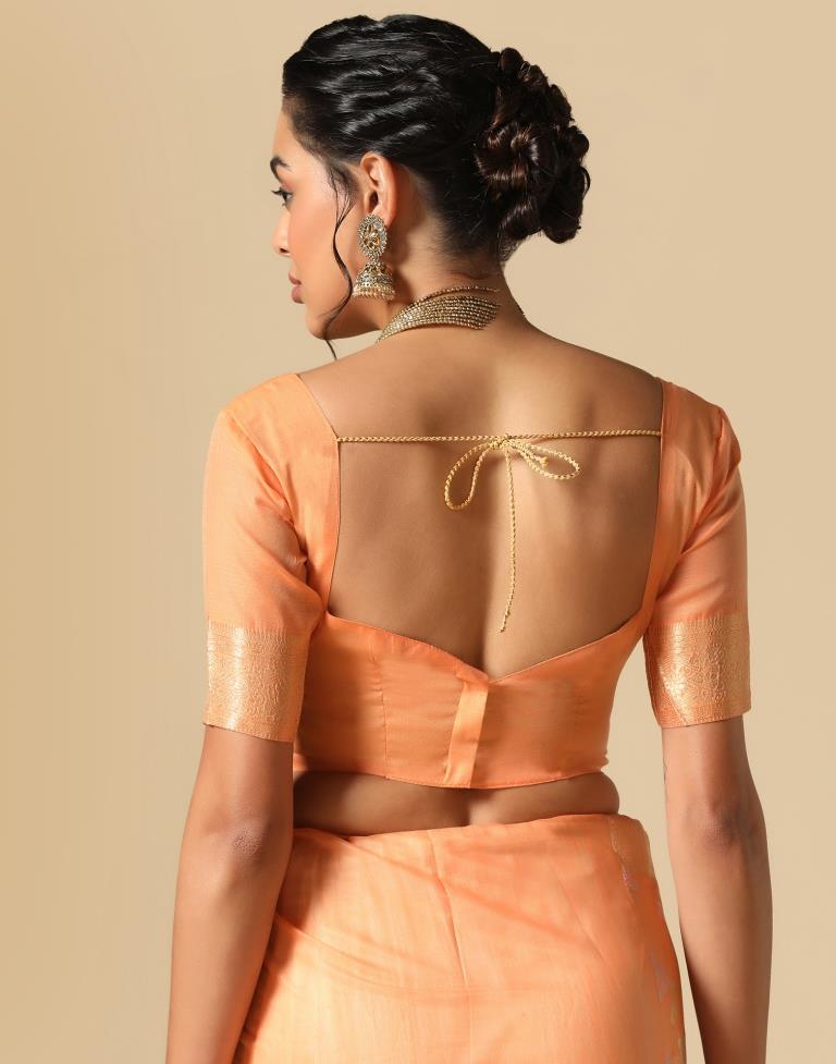 Orange Banarasi Cotton Saree | Leemboodi