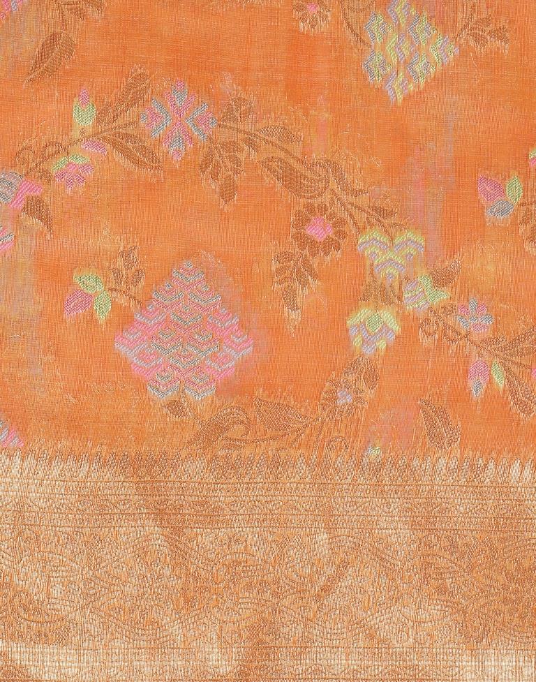 Orange Banarasi Cotton Saree | Leemboodi
