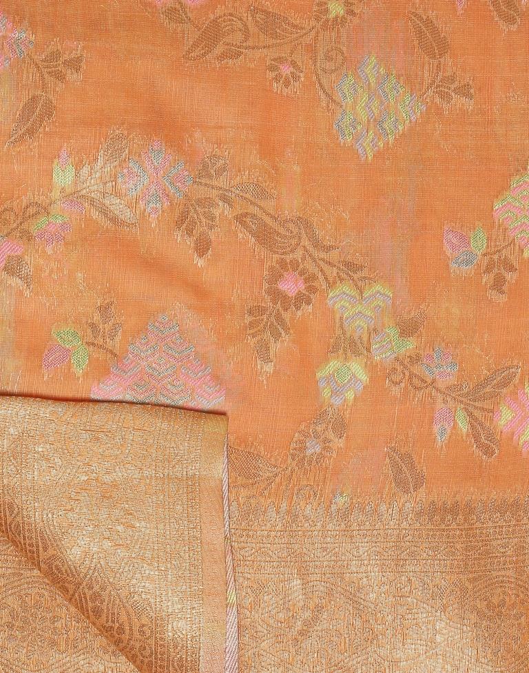 Orange Banarasi Cotton Saree | Leemboodi