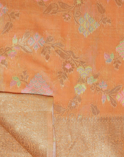 Orange Banarasi Cotton Saree | Leemboodi