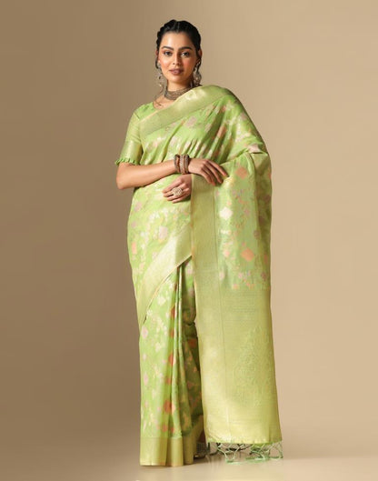 Light Green Banarasi Cotton Saree | Leemboodi