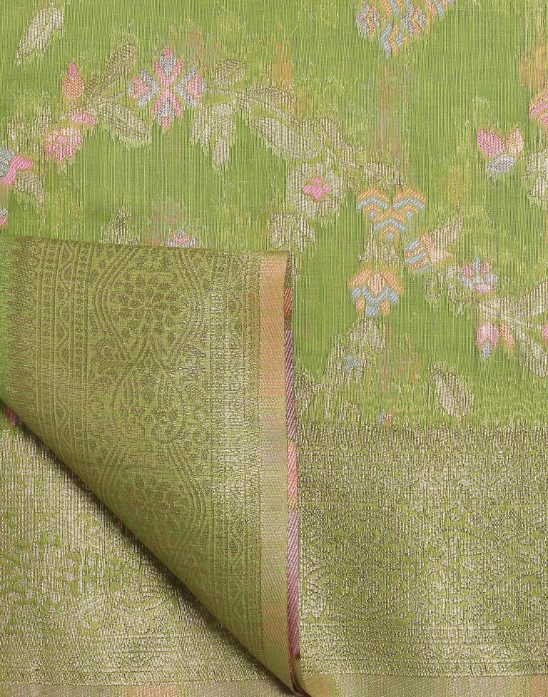 Light Green Banarasi Cotton Saree | Leemboodi
