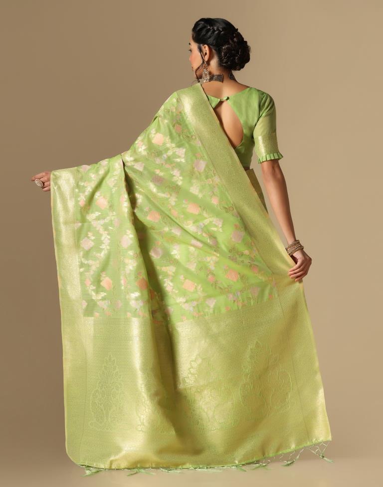 Light Green Banarasi Cotton Saree | Leemboodi