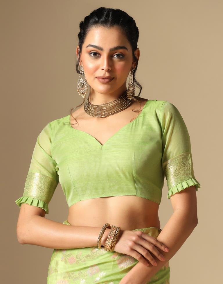 Light Green Banarasi Cotton Saree | Leemboodi