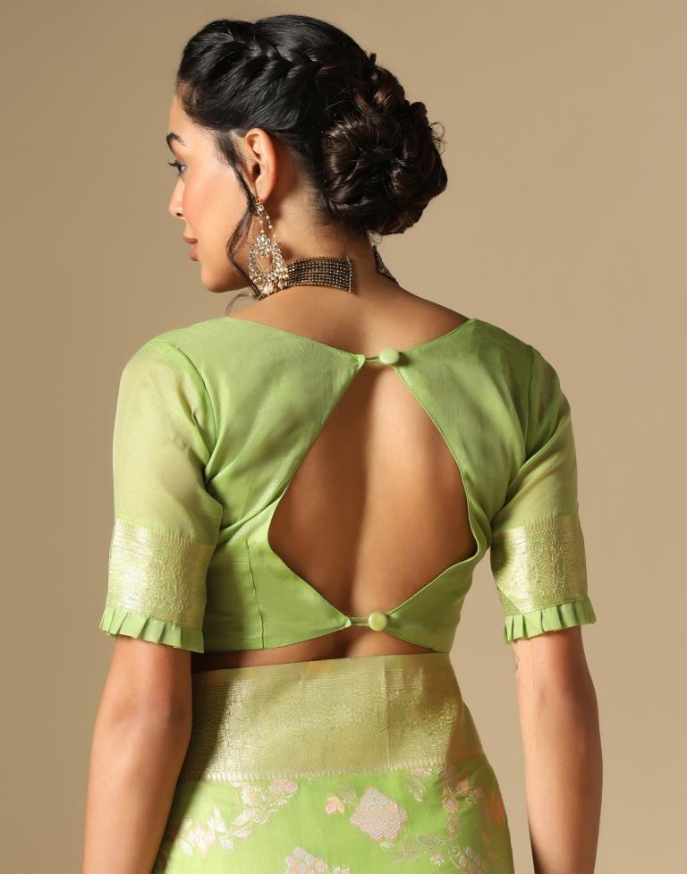 Light Green Banarasi Cotton Saree | Leemboodi