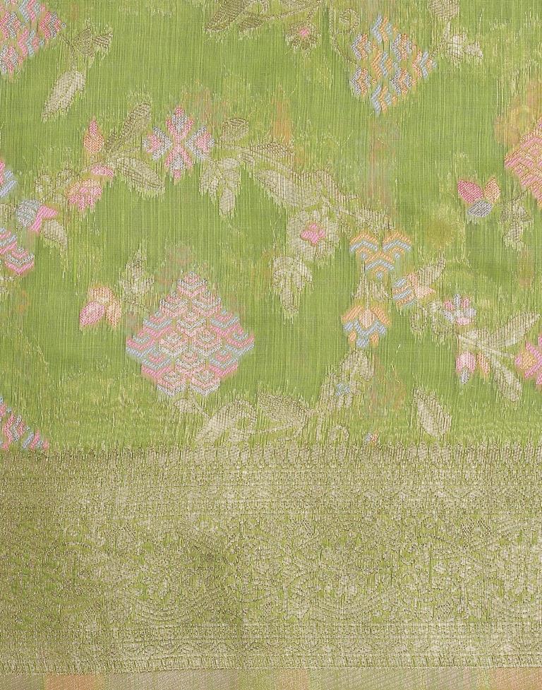 Light Green Banarasi Cotton Saree | Leemboodi