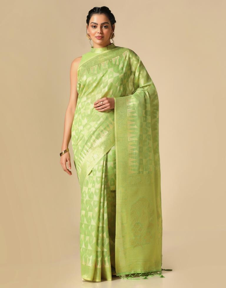 Light Green Banarasi Cotton Saree | Leemboodi