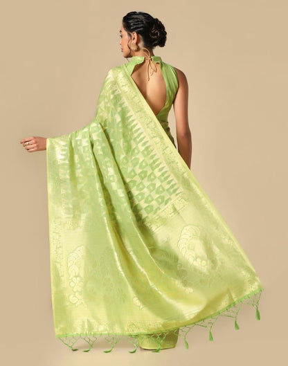 Light Green Banarasi Cotton Saree | Leemboodi