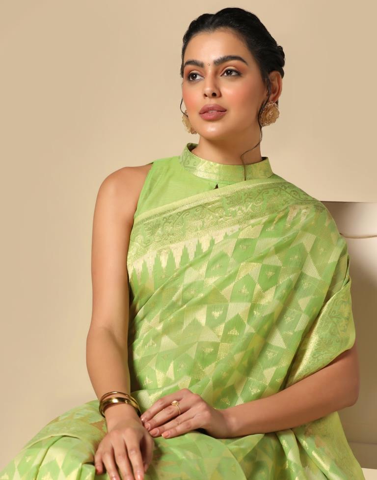 Light Green Banarasi Cotton Saree | Leemboodi