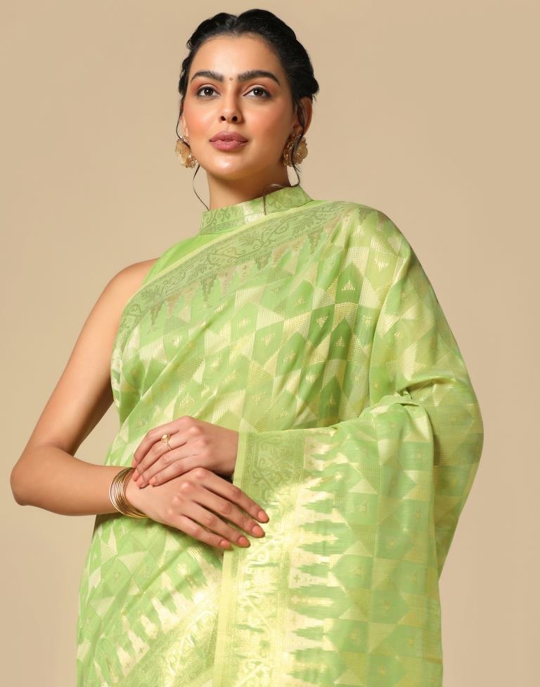 Light Green Banarasi Cotton Saree | Leemboodi