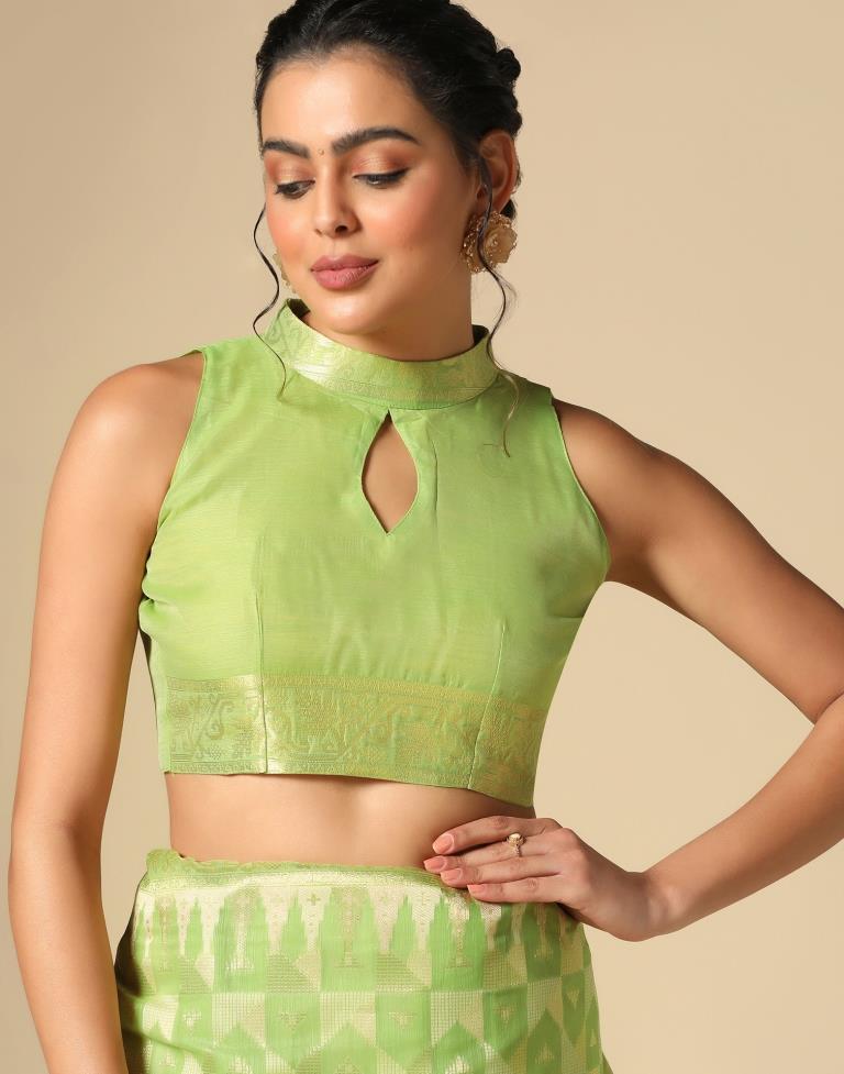 Light Green Banarasi Cotton Saree | Leemboodi