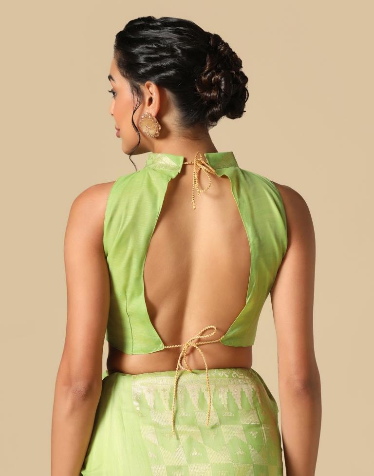 Light Green Banarasi Cotton Saree | Leemboodi