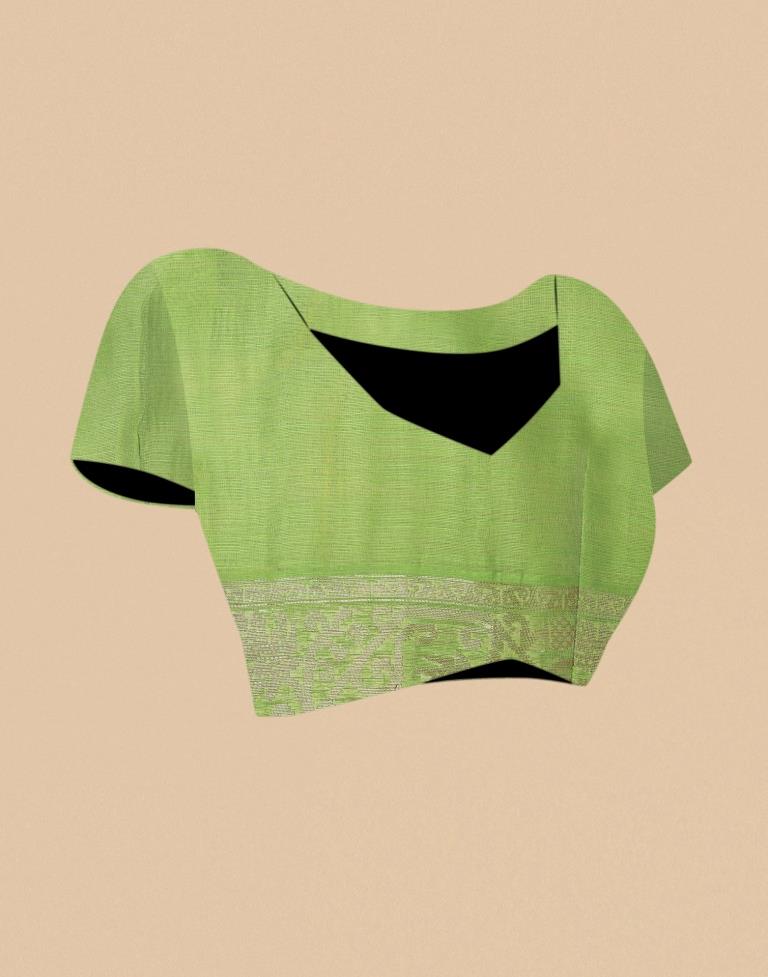 Light Green Banarasi Cotton Saree | Leemboodi