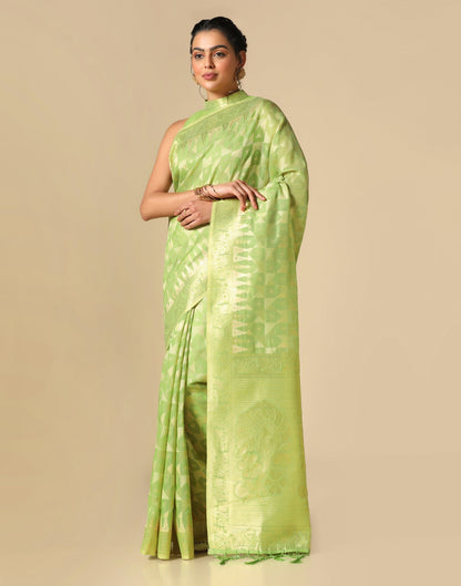 Light Green Banarasi Cotton Saree | Leemboodi