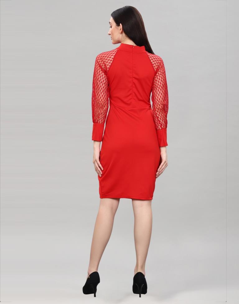 Red Coloured Lycra Knitted bodycon dress | Leemboodi