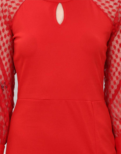 Red Coloured Lycra Knitted bodycon dress | Leemboodi