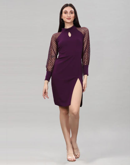 Wine Short slit bodycon dress | Leemboodi