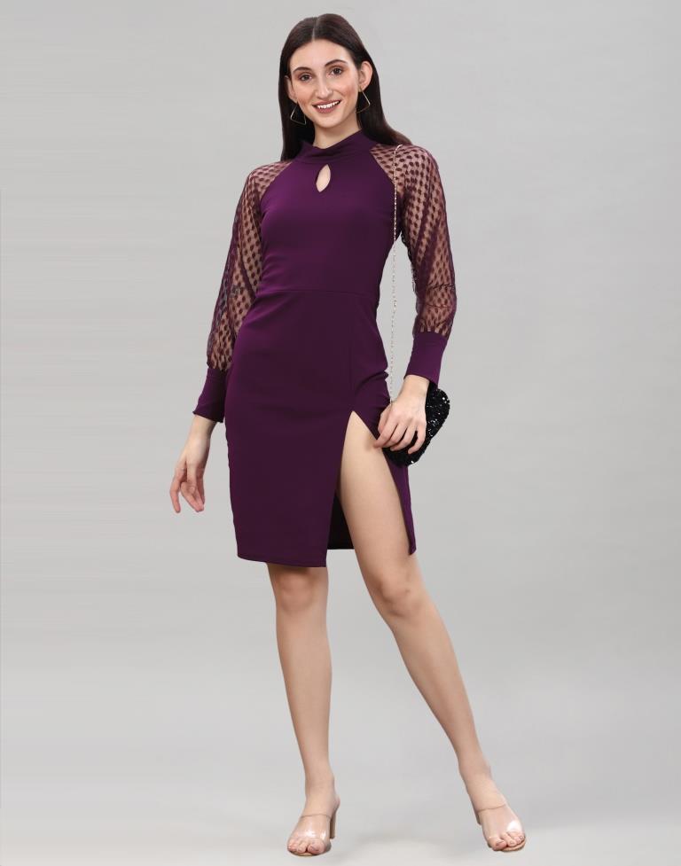 Wine Short slit bodycon dress | Leemboodi