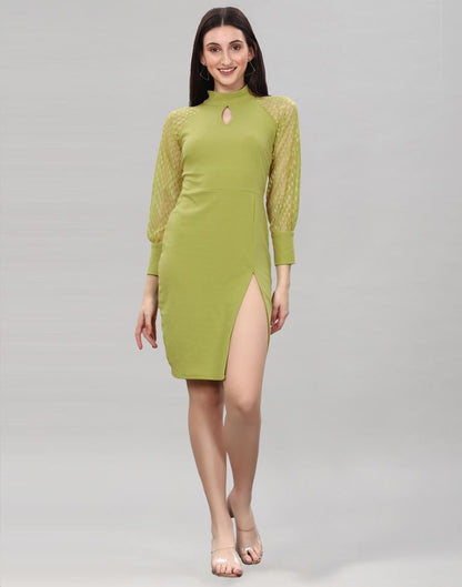 Olive Green Coloured Lycra Knitted bodycon dress | Sudathi