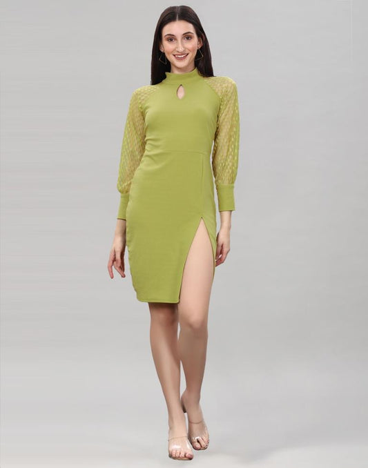 Olive Green Coloured Lycra Knitted bodycon dress | Sudathi
