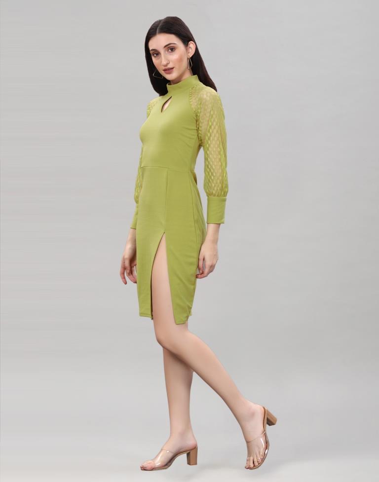 Olive Green Coloured Lycra Knitted bodycon dress | Sudathi