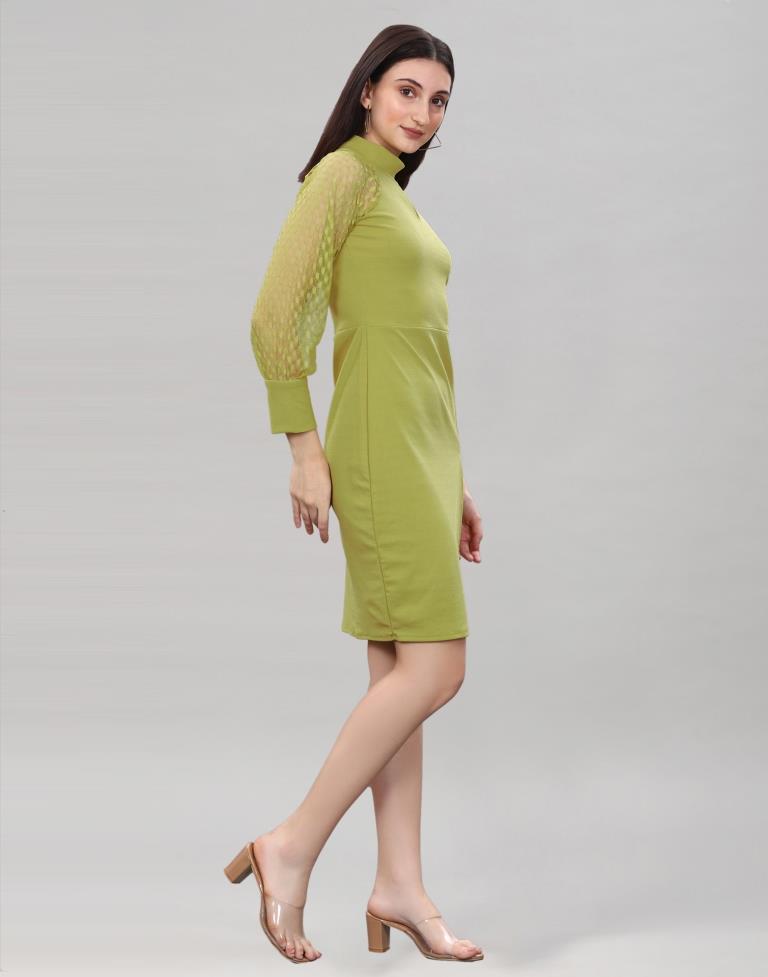 Olive Green Coloured Lycra Knitted bodycon dress | Sudathi