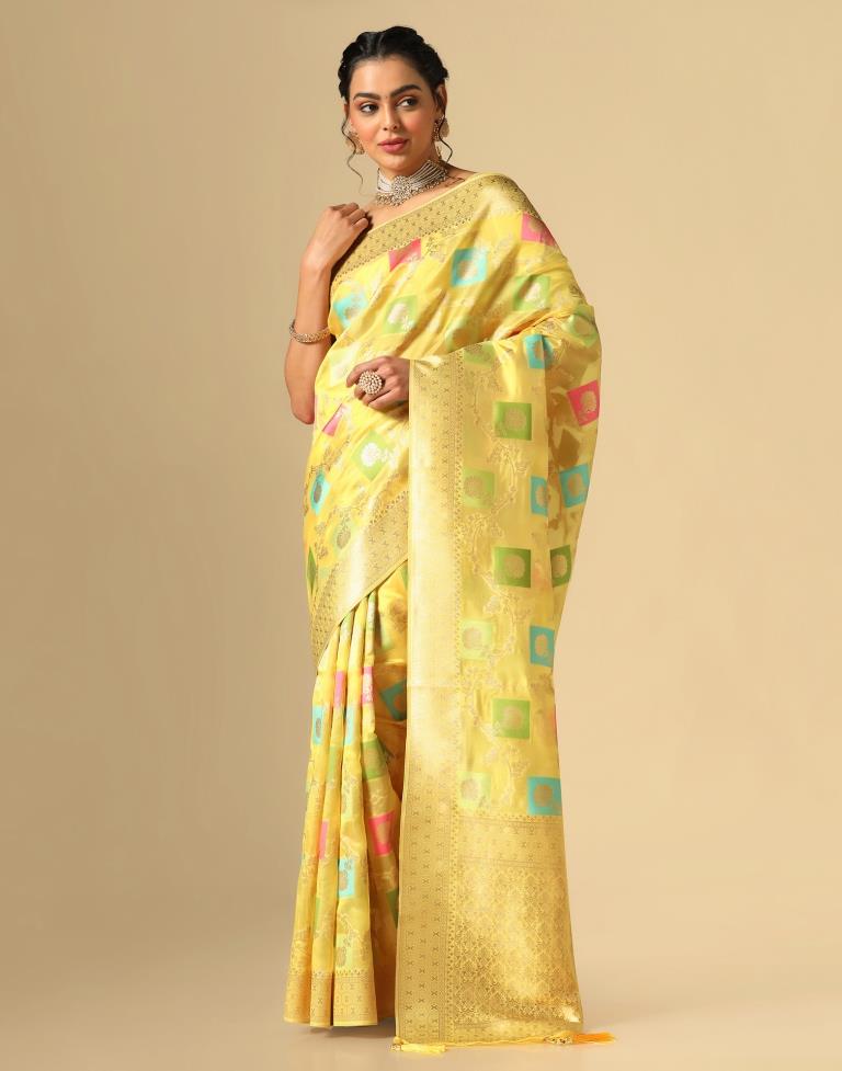 Yellow Banarasi Silk Saree | Leemboodi