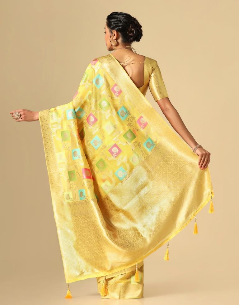 Yellow Banarasi Silk Saree | Leemboodi