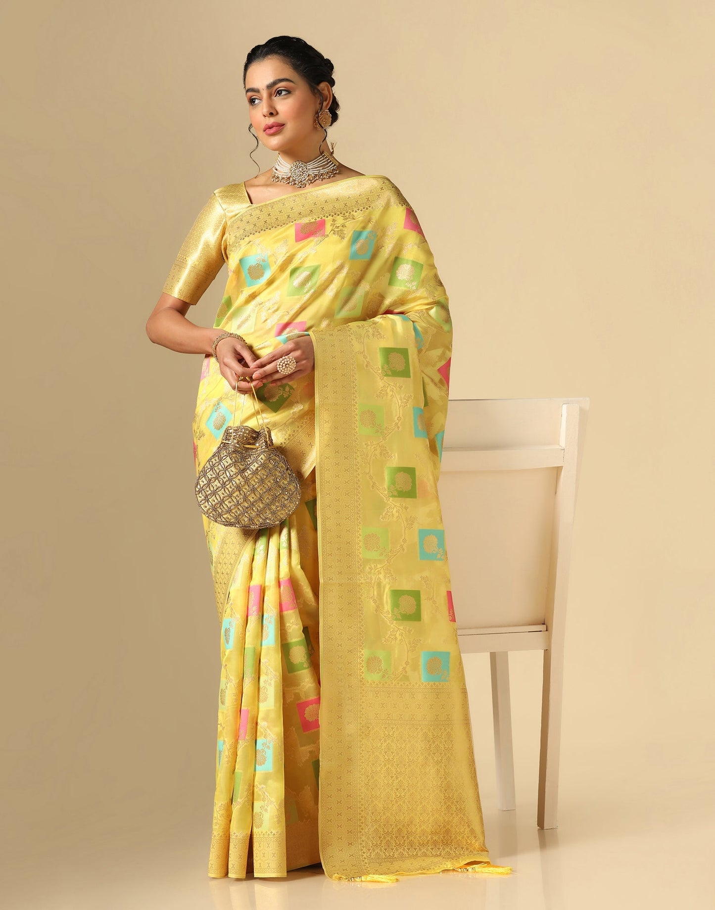 Yellow Banarasi Silk Saree | Leemboodi