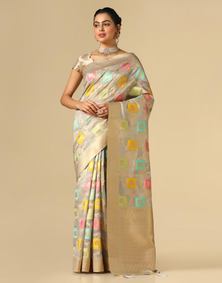 Grey Banarasi Silk Saree | Leemboodi