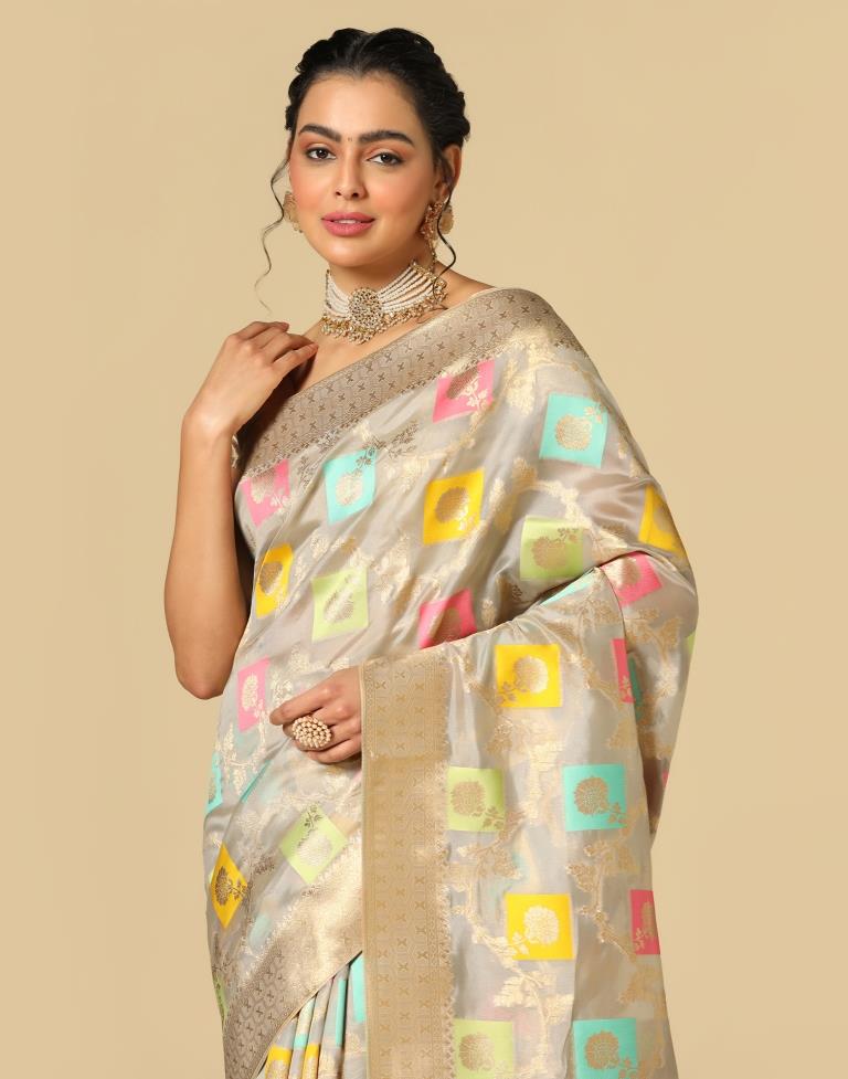 Grey Banarasi Silk Saree | Leemboodi