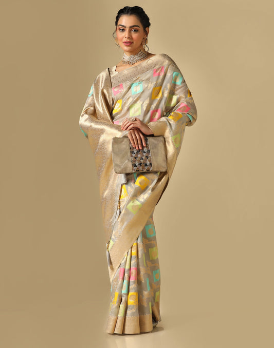 Grey Banarasi Silk Saree | Leemboodi