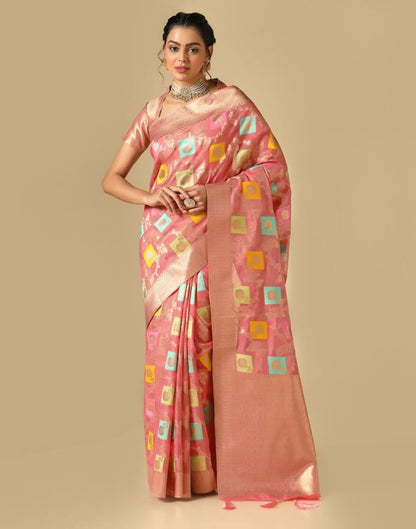 Coral Pink Banarasi Silk Saree | Leemboodi