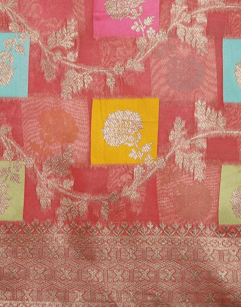Coral Pink Banarasi Silk Saree | Leemboodi