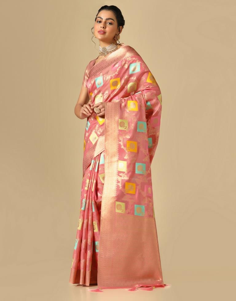 Coral Pink Banarasi Silk Saree | Leemboodi