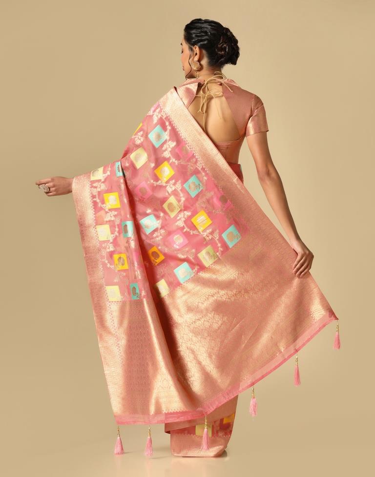 Coral Pink Banarasi Silk Saree | Leemboodi