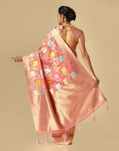 Coral Pink Banarasi Silk Saree | Leemboodi